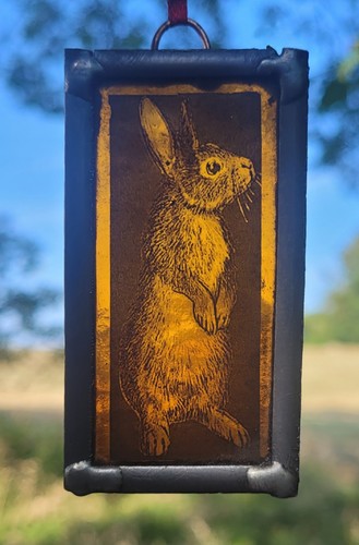 Stained glass rabbit amber - glass,