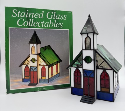 Stained glass town church - town,
